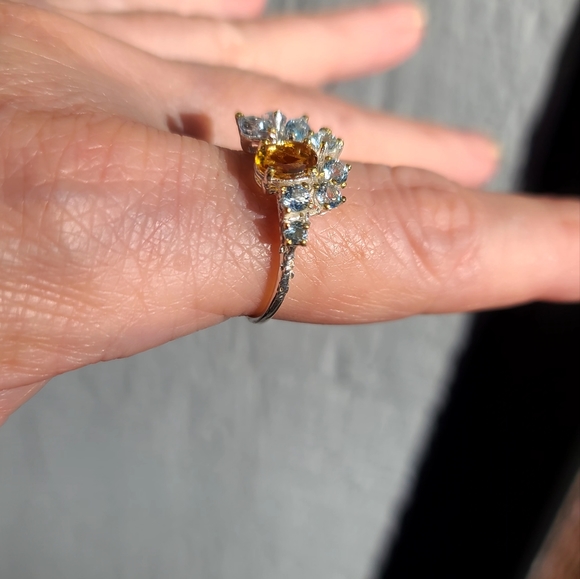 Gorgeous 3.5k Citrine Aquamarine & Topaz Sterling Engagement ring sz8.5 - Picture 6 of 11